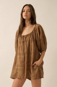 So Pure Eyelet Lace Puff-Sleeve Babydoll Romper - ShopPromesa