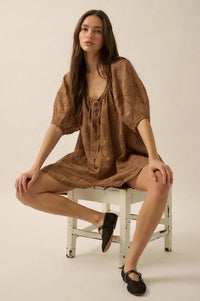 So Pure Eyelet Lace Puff-Sleeve Babydoll Romper - ShopPromesa