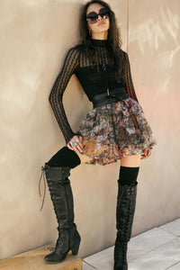 Blossoming Autumn Floral Organza Pleated Skort - ShopPromesa