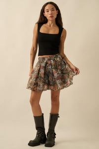 Blossoming Autumn Floral Organza Pleated Skort - ShopPromesa