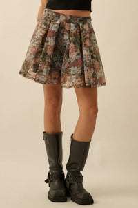 Blossoming Autumn Floral Organza Pleated Skort - ShopPromesa