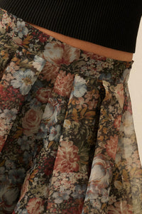 Blossoming Autumn Floral Organza Pleated Skort - ShopPromesa