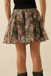 Blossoming Autumn Floral Organza Pleated Skort - ShopPromesa