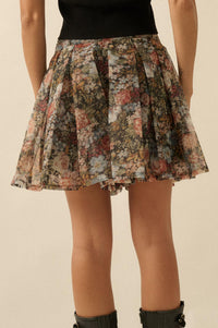 Blossoming Autumn Floral Organza Pleated Skort - ShopPromesa