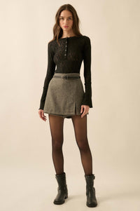 Posh Life Herringbone Tweed Mini Skort - ShopPromesa