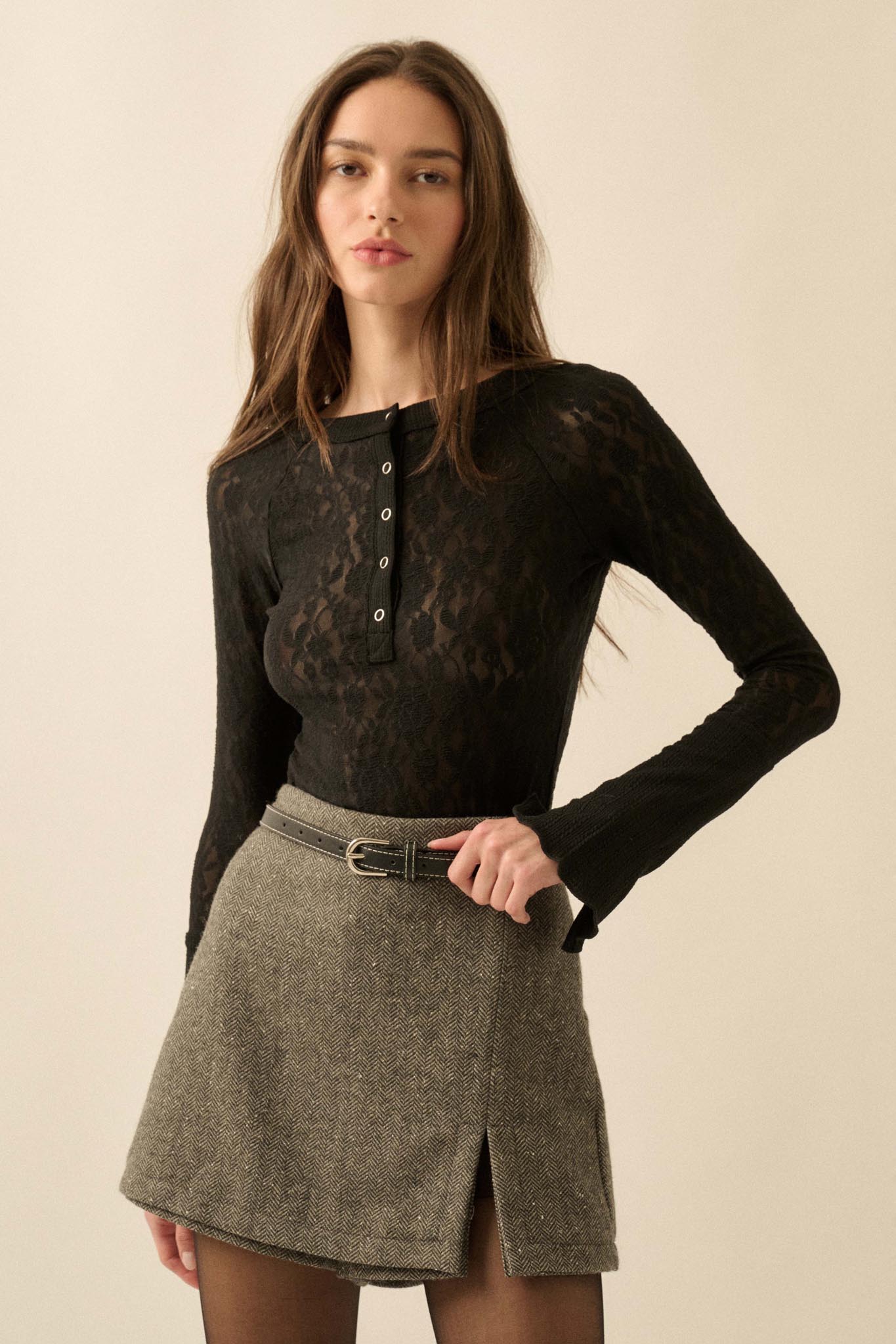 Posh Life Herringbone Tweed Mini Skort - ShopPromesa