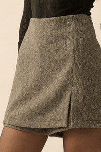 Posh Life Herringbone Tweed Mini Skort - ShopPromesa