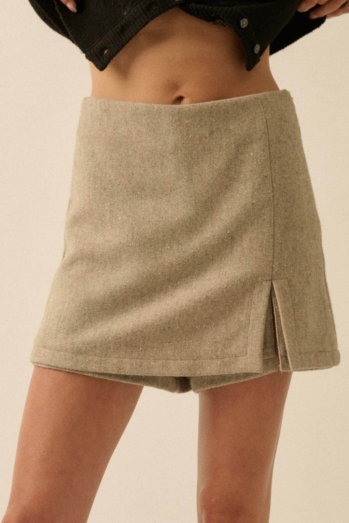 Posh Life Herringbone Tweed Mini Skort
