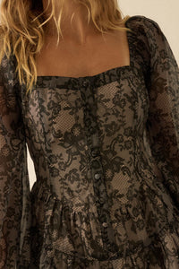 Enchanted Evening Lace-Print Organza Romper Dress - ShopPromesa