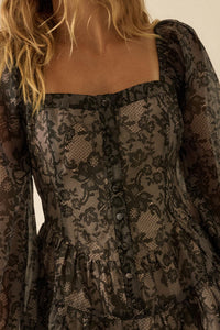 Enchanted Evening Lace-Print Organza Romper Dress - ShopPromesa