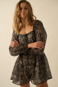 Enchanted Evening Lace-Print Organza Romper Dress - ShopPromesa