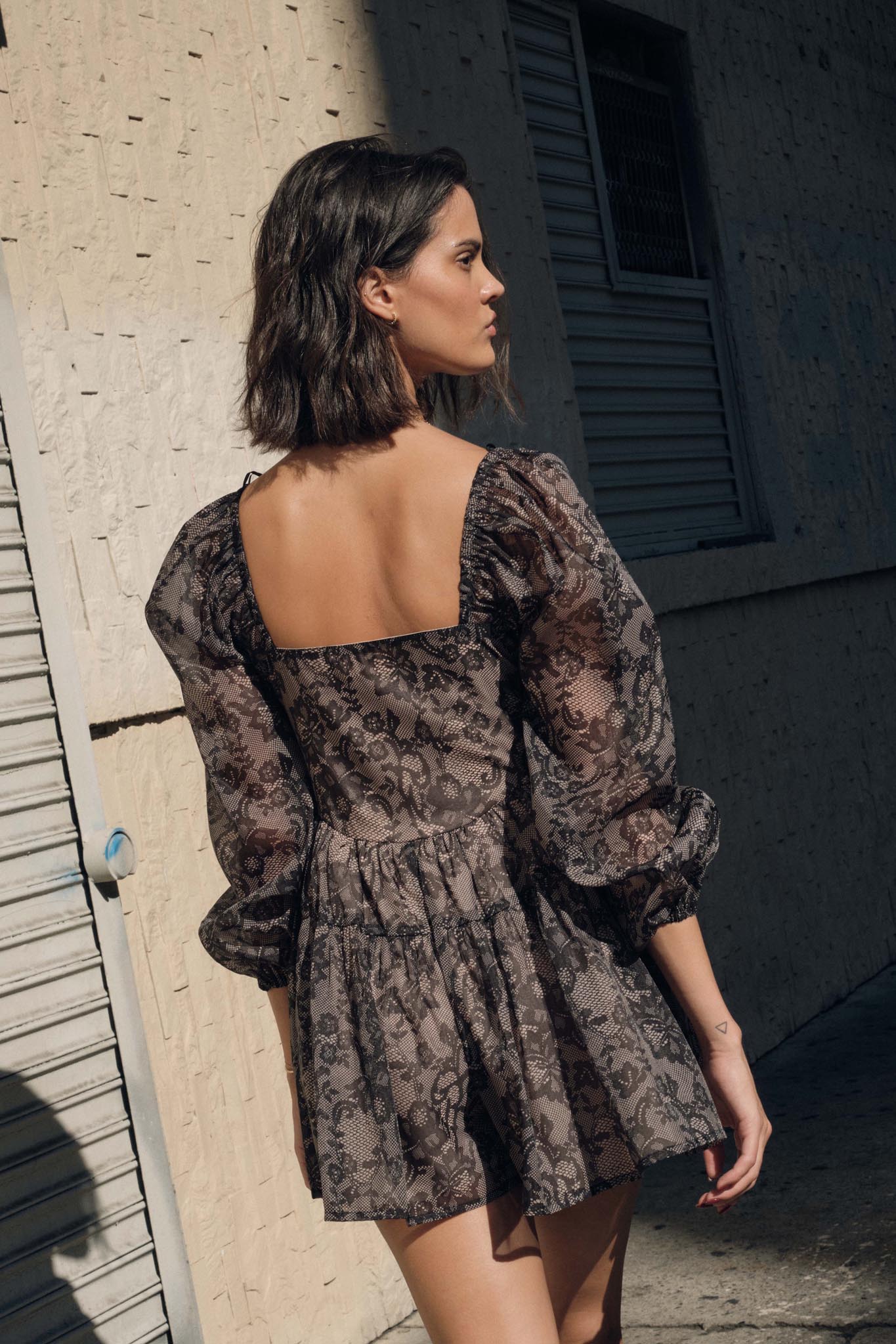 Enchanted Evening Lace-Print Organza Romper Dress - ShopPromesa