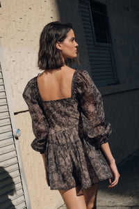 Enchanted Evening Lace-Print Organza Romper Dress - ShopPromesa