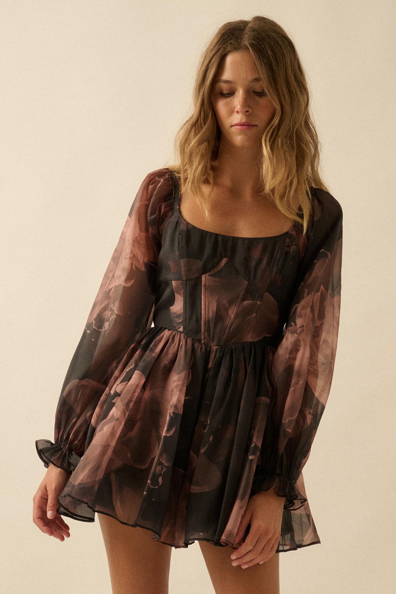 Rich Blossoms Floral Organza Corset Romper Dress - ShopPromesa