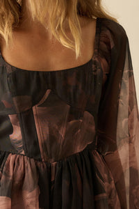 Rich Blossoms Floral Organza Corset Romper Dress - ShopPromesa