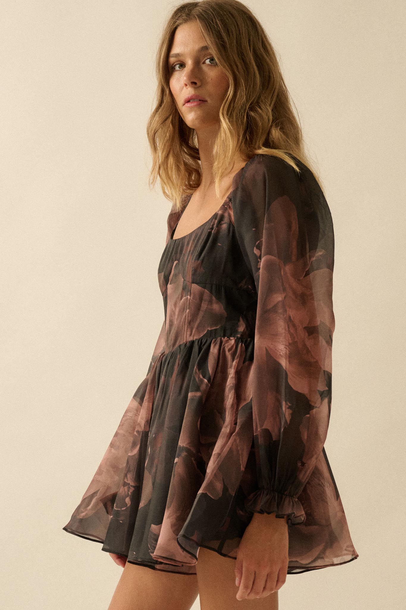 Rich Blossoms Floral Organza Corset Romper Dress - ShopPromesa