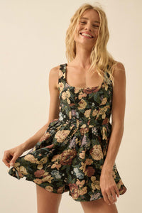 Weaving Blooms Floral Tapestry Corset Romper Dress - ShopPromesa