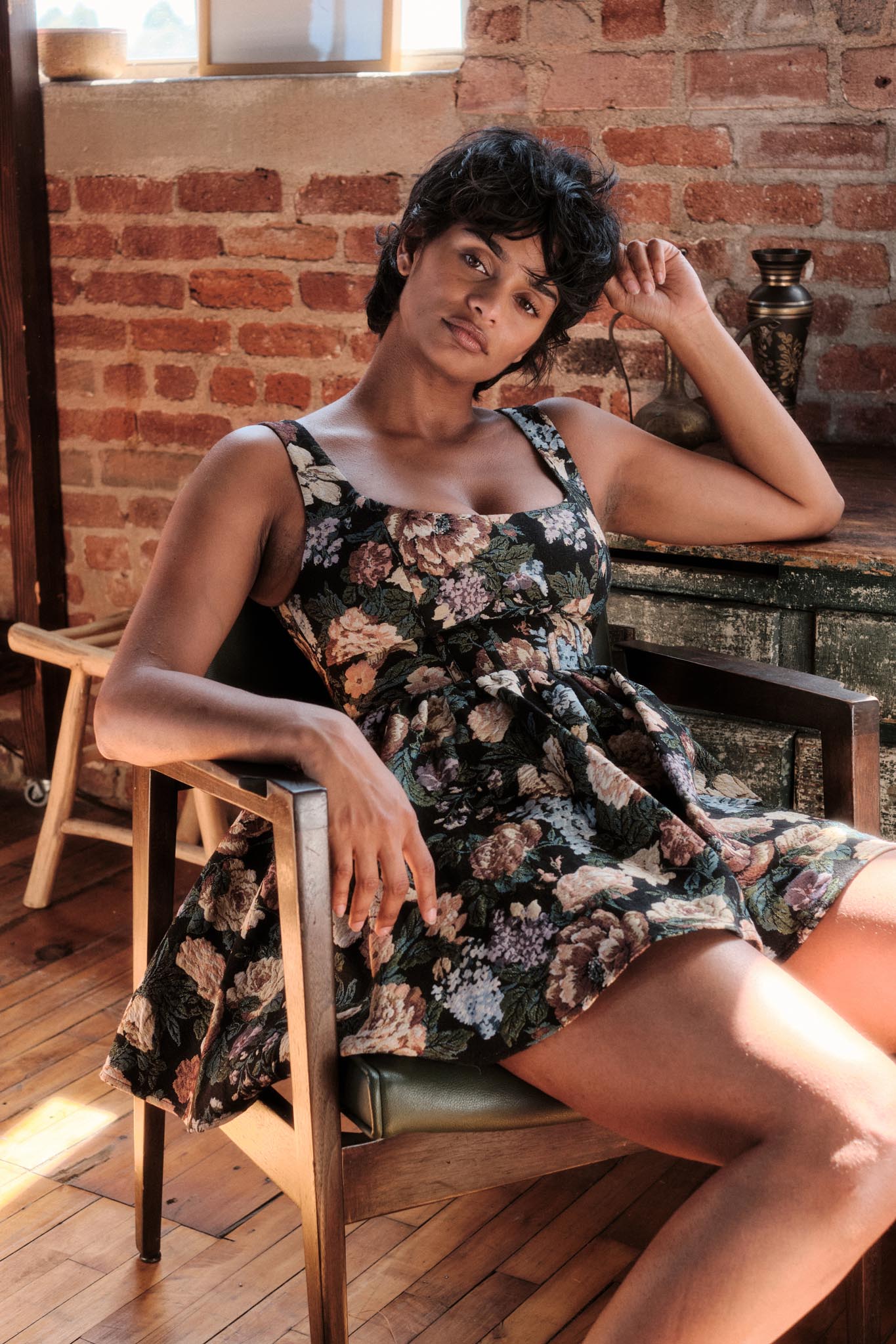 Weaving Blooms Floral Tapestry Corset Romper Dress