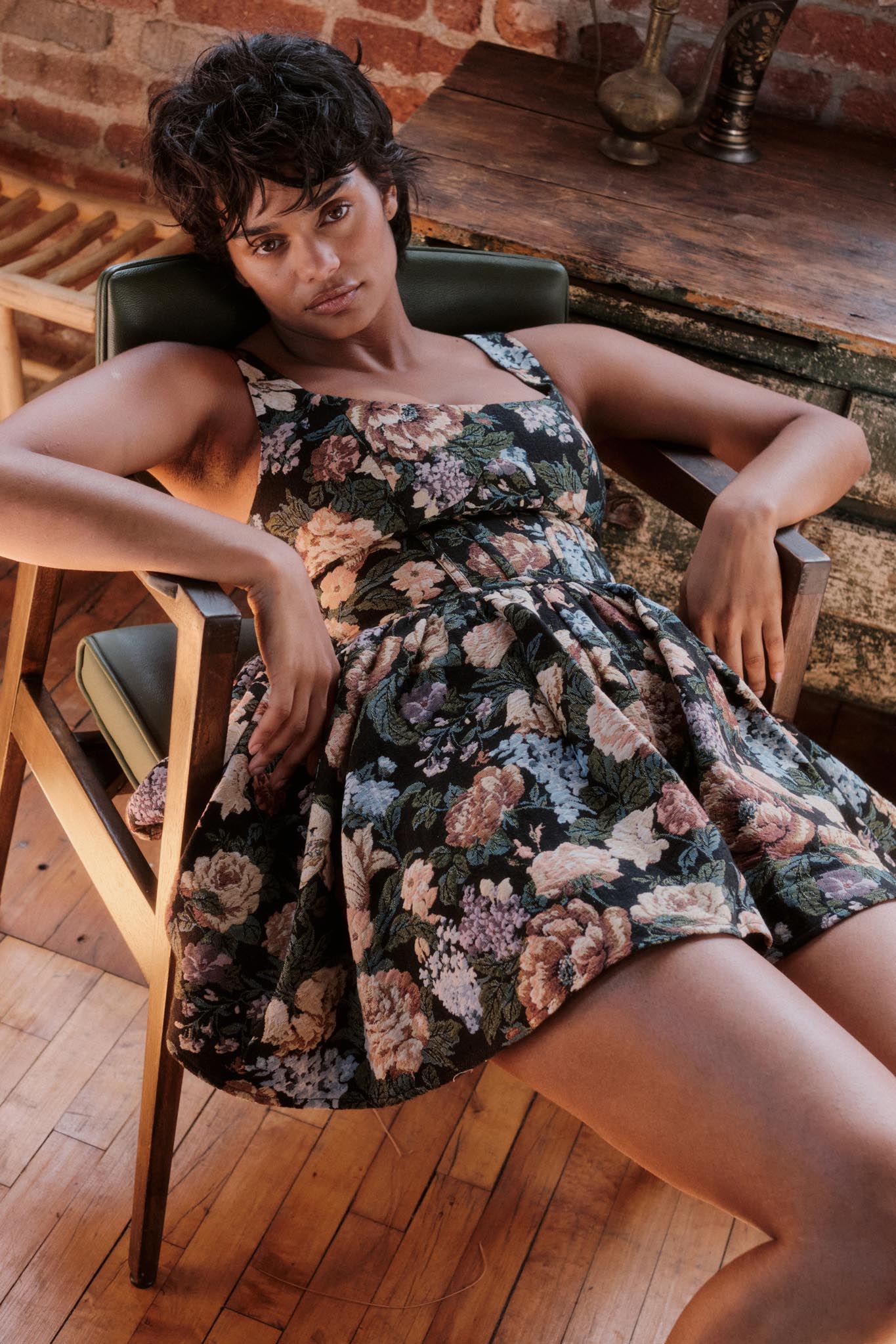 corset romper dress Weaving Blooms Floral Tapestry Corset Romper Dress, Black / L