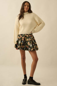 Blooming Threads Floral Tapestry Pleated Mini Skort - ShopPromesa