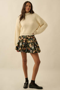 Blooming Threads Floral Tapestry Pleated Mini Skort - ShopPromesa