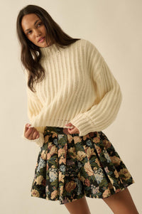 Blooming Threads Floral Tapestry Pleated Mini Skort - ShopPromesa