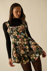 Stitched Garden Floral Tapestry Ruffle Romper Dress - ShopPromesa