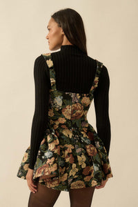 Stitched Garden Floral Tapestry Ruffle Romper Dress - ShopPromesa