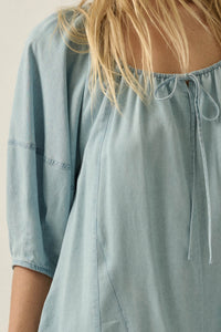 Beyond the Clouds Denim Puff-Sleeve Babydoll Romper - ShopPromesa