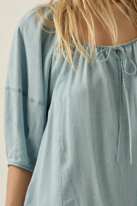 Beyond the Clouds Denim Puff-Sleeve Babydoll Romper - ShopPromesa