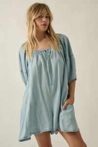 Beyond the Clouds Denim Puff-Sleeve Babydoll Romper - ShopPromesa