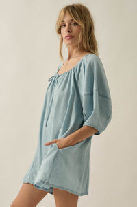 Beyond the Clouds Denim Puff-Sleeve Babydoll Romper - ShopPromesa