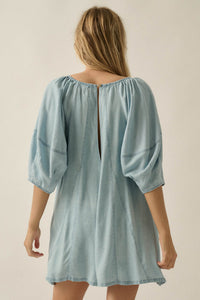 Beyond the Clouds Denim Puff-Sleeve Babydoll Romper - ShopPromesa