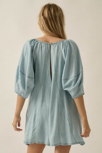 Beyond the Clouds Denim Puff-Sleeve Babydoll Romper - ShopPromesa