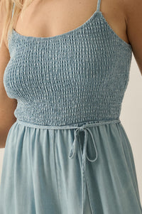 Clear Skies Smocked Denim Wide-Leg Cami Jumpsuit - ShopPromesa