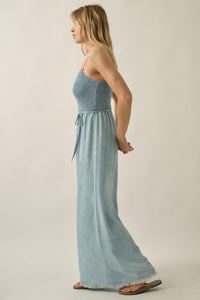 Clear Skies Smocked Denim Wide-Leg Cami Jumpsuit - ShopPromesa