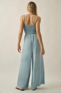 Clear Skies Smocked Denim Wide-Leg Cami Jumpsuit - ShopPromesa