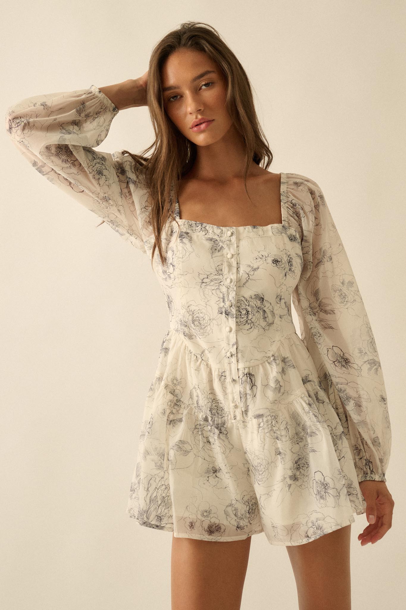 Airy Blossoms Floral Organza Tiered Ruffle Romper - ShopPromesa