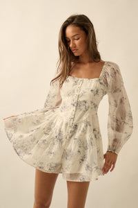 Airy Blossoms Floral Organza Tiered Ruffle Romper - ShopPromesa