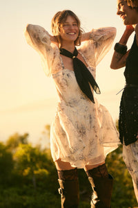 Airy Blossoms Floral Organza Tiered Ruffle Romper - ShopPromesa