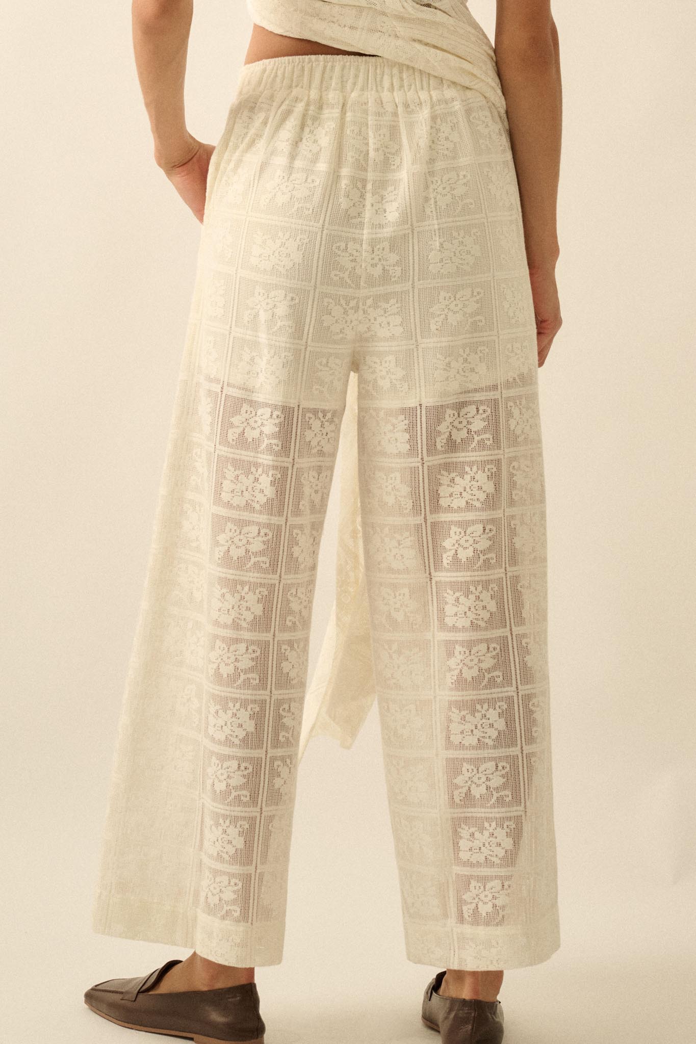 Body and Soul Floral Lace Wide-Leg Pocket Pants - ShopPromesa