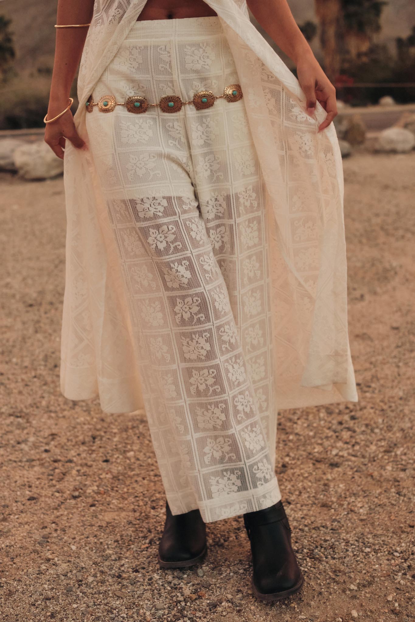 Body and Soul Floral Lace Wide-Leg Pocket Pants - ShopPromesa