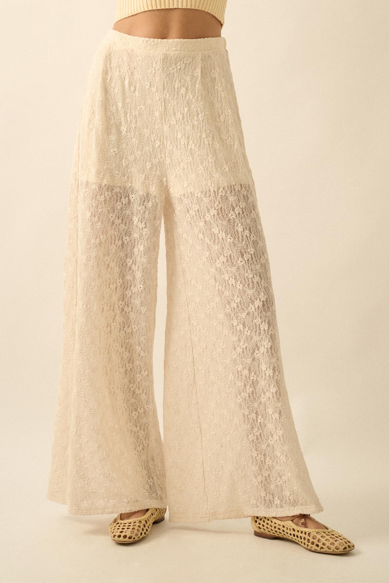 Sweet Breeze Floral Lace Wide-Leg Pants - ShopPromesa