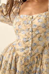Sunlit Kiss Floral Chiffon Tiered Ruffle Romper - ShopPromesa