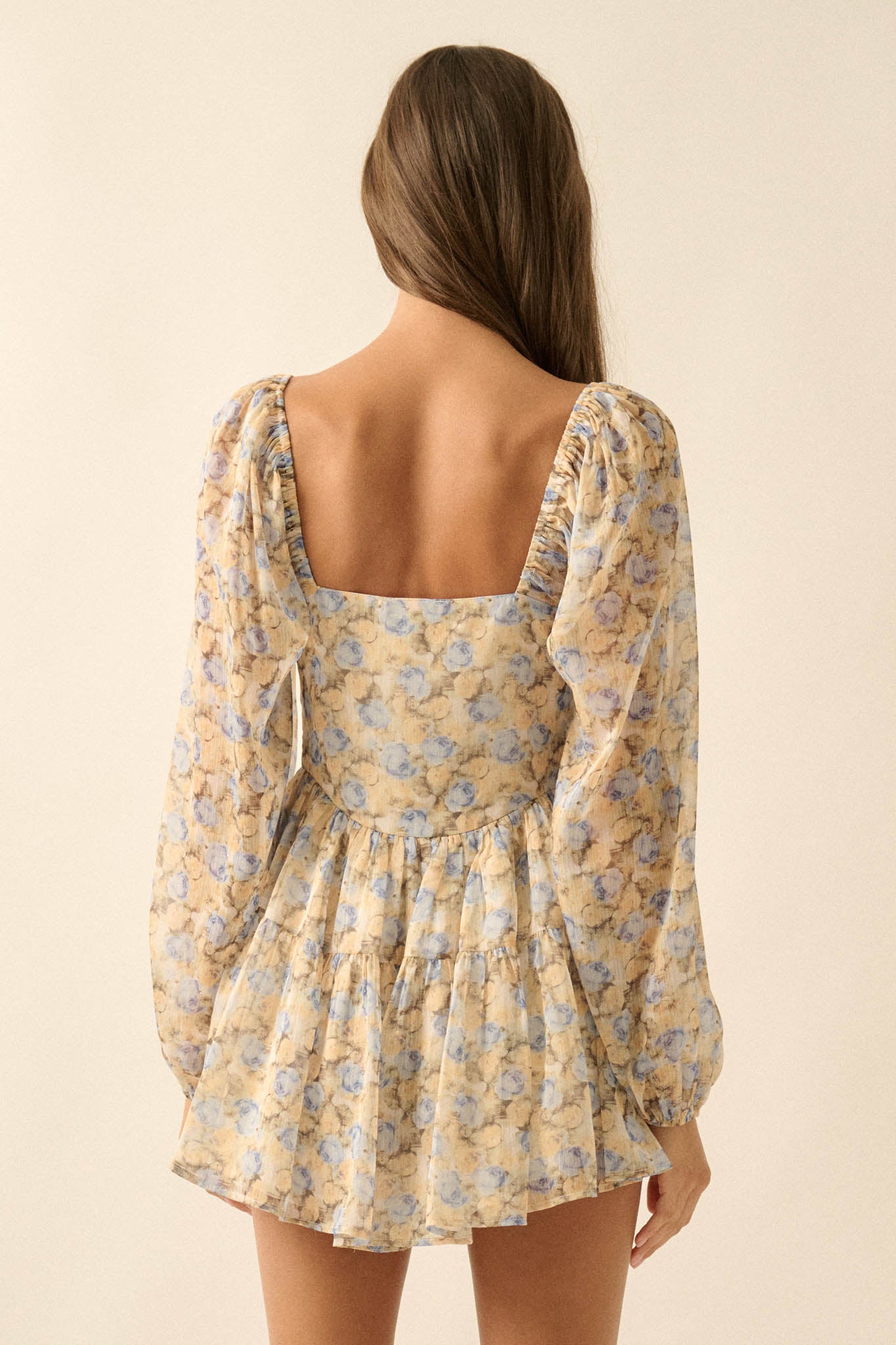 Sunlit Kiss Floral Chiffon Tiered Ruffle Romper - ShopPromesa