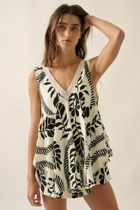 Jungle Boogie Tropical-Print Layered Babydoll Romper - ShopPromesa