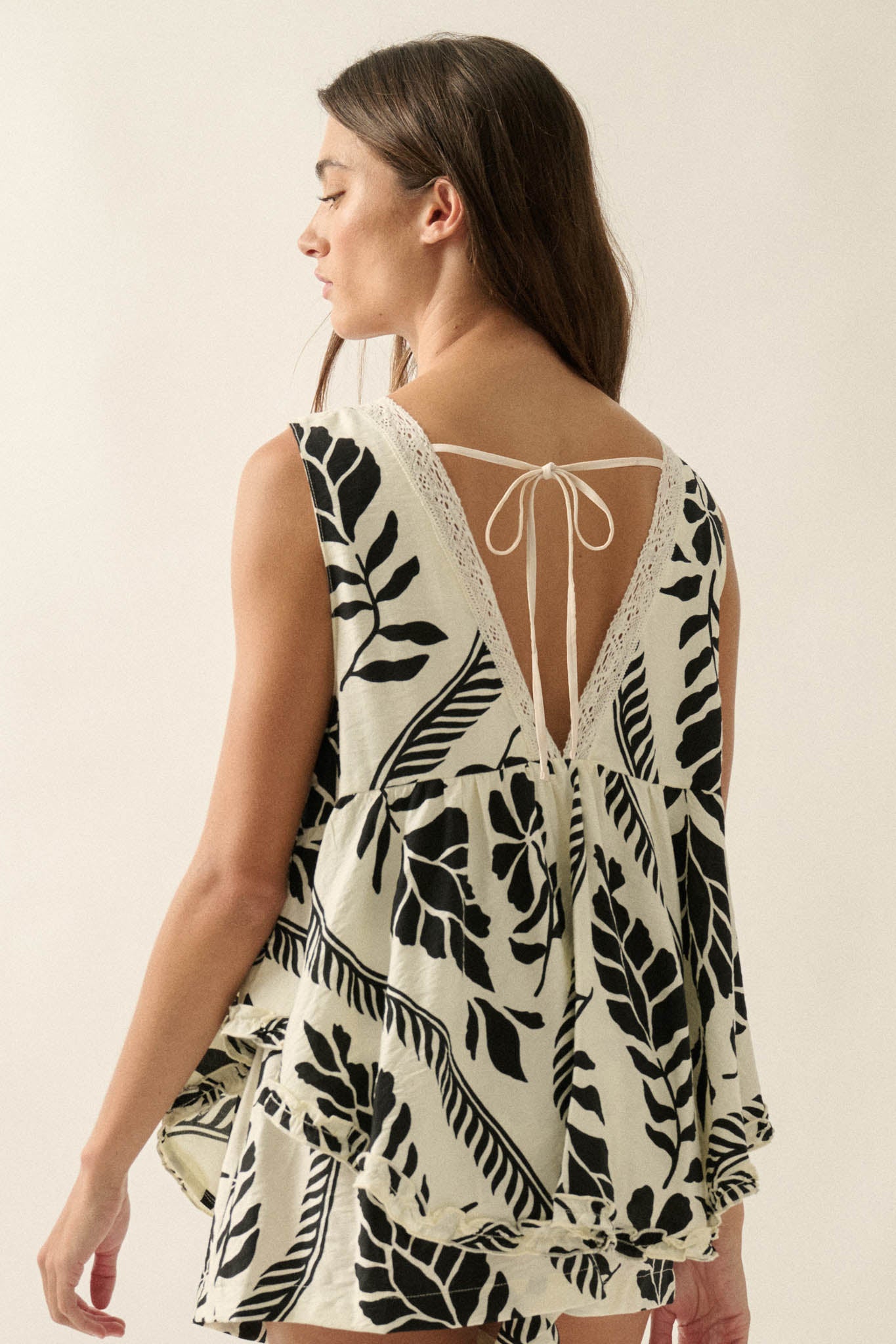 Jungle Boogie Tropical-Print Layered Babydoll Romper