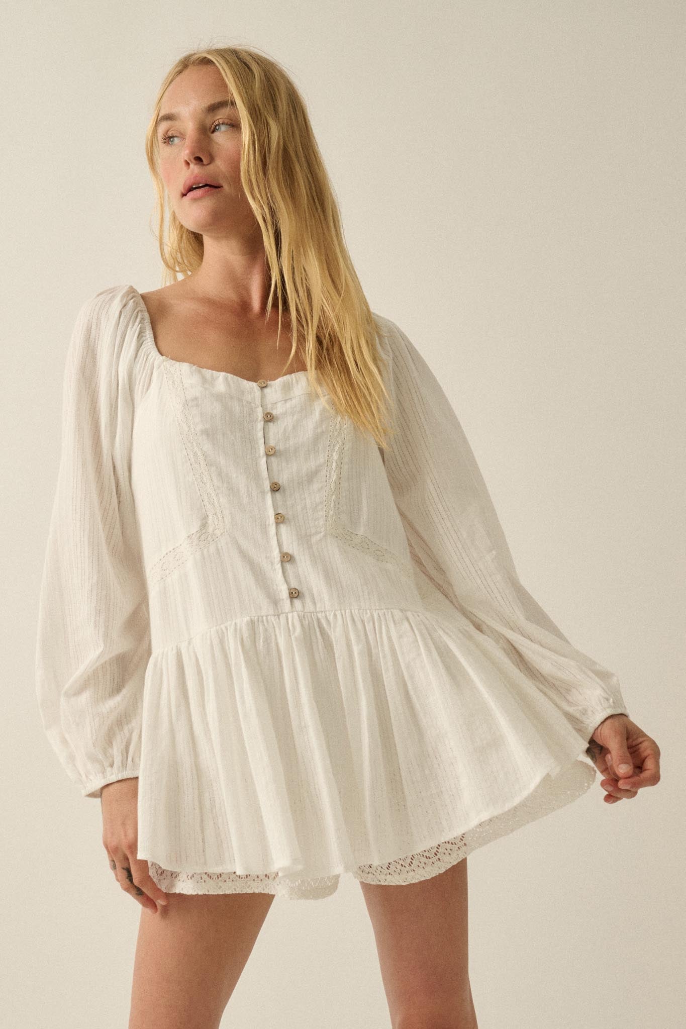 Perfectly Pretty Tonal-Stripe Babydoll Romper - ShopPromesa