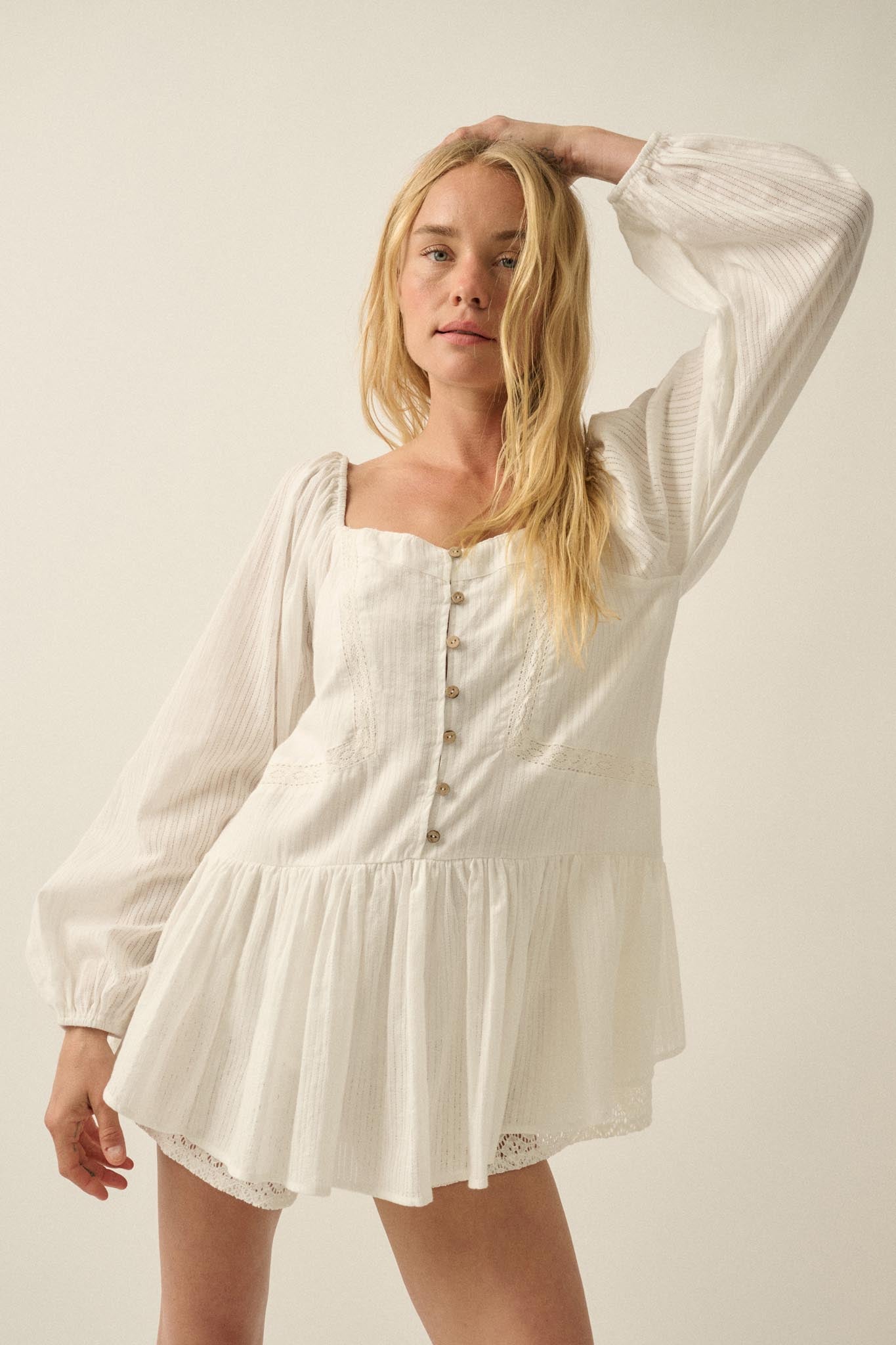 Perfectly Pretty Tonal-Stripe Babydoll Romper - ShopPromesa