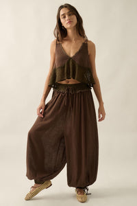 Break Free Cotton Gauze Drawstring Balloon Pants - ShopPromesa